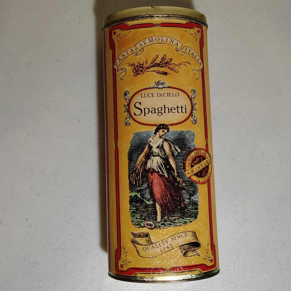 Vintage Luce DeCielo Spaghetti Tin Kitchen Storage Decor Italian Tuscan Pasta